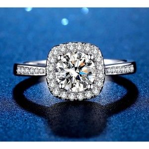 Certified 3 Ct Moissanite Halo Engagement Ring, Size 6